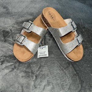 NWT - Nicole Miller Silver Slide-On Sandals